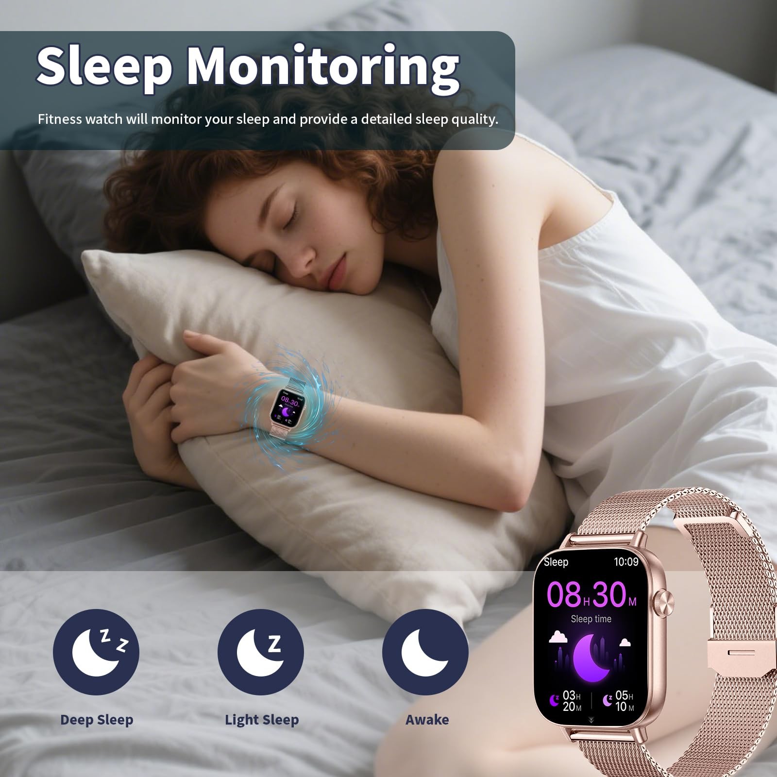 Reloj Inteligente Para iPhone iOS y Android Smart Watch De Mujer Oro Rosa 2026