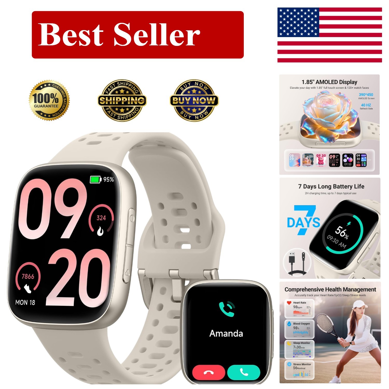 Stylish Waterproof Smartwatch with AI Commands & Custom Faces for Active Life