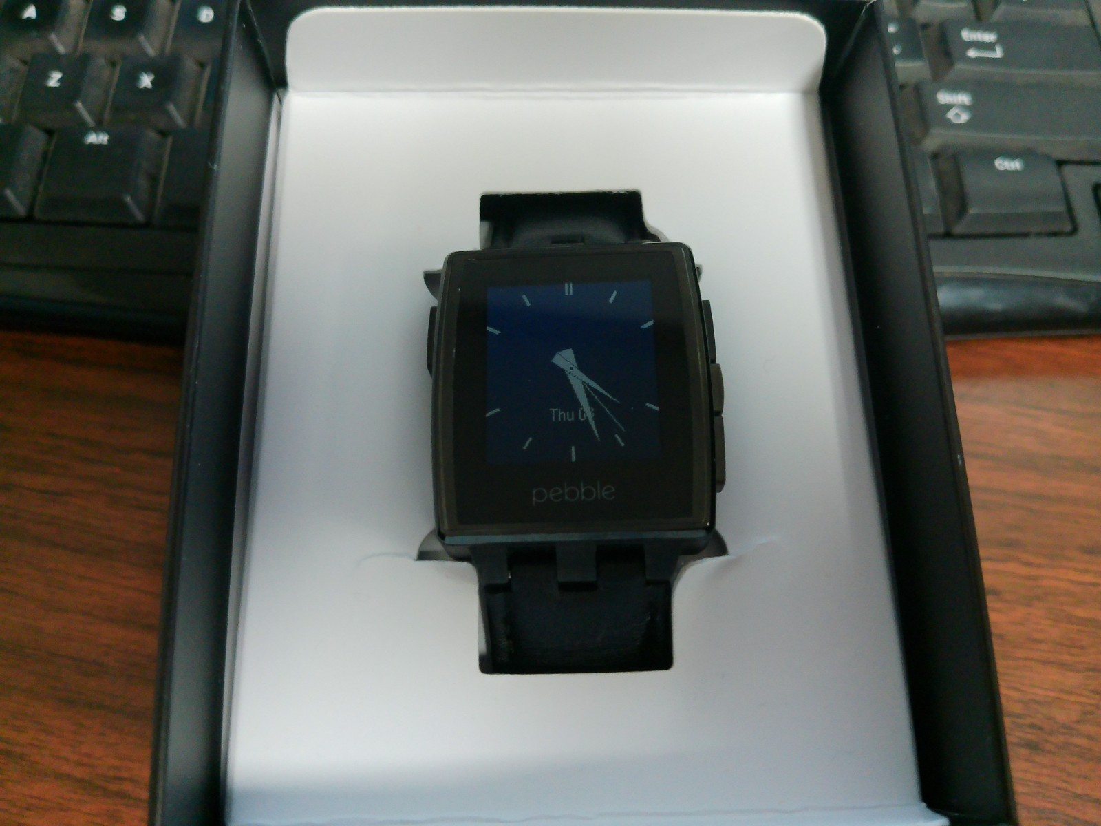 Pebble Steel 401BLR Smartwatch Leather Band, open box