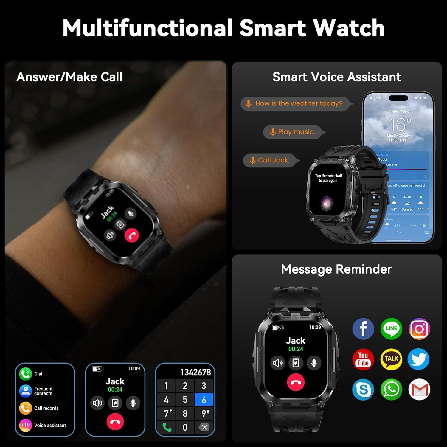 AMAZTIM IRON Full Metal Rugged Smart Watch for Men Extra-Long Battery 1.96″