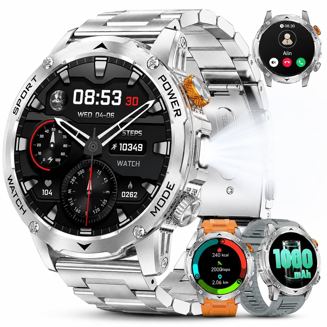 Military Smartwatch for Men, 1.75” Display, 1000mAh Battery, 5ATM Waterproof, F