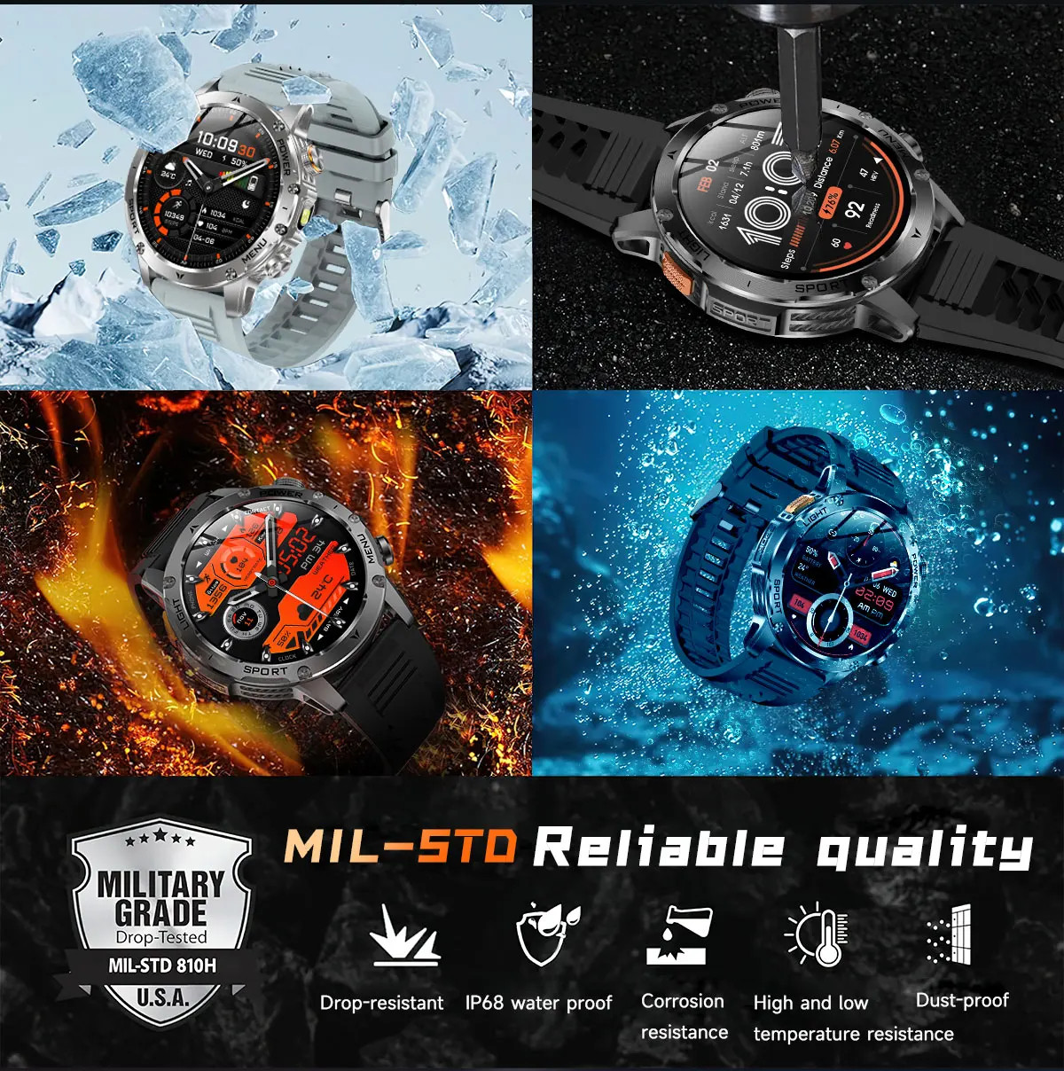 Smart Watch Men 1.7″ AMOLED 1000mAh Bluetooth Call NFC GPS Fitness Tracker