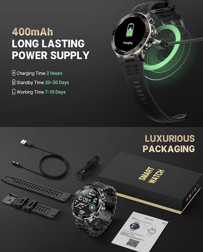 Mens Luxury Smart Watch for iPhone/Android,1.43″ AMOLED HD Screen,$150 On Amazon