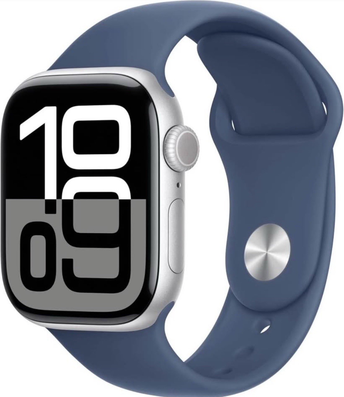 Apple Watch Series 10 46mm GPS Silver w/ S/M Denim Sport Band MWY03LW-A Open Box