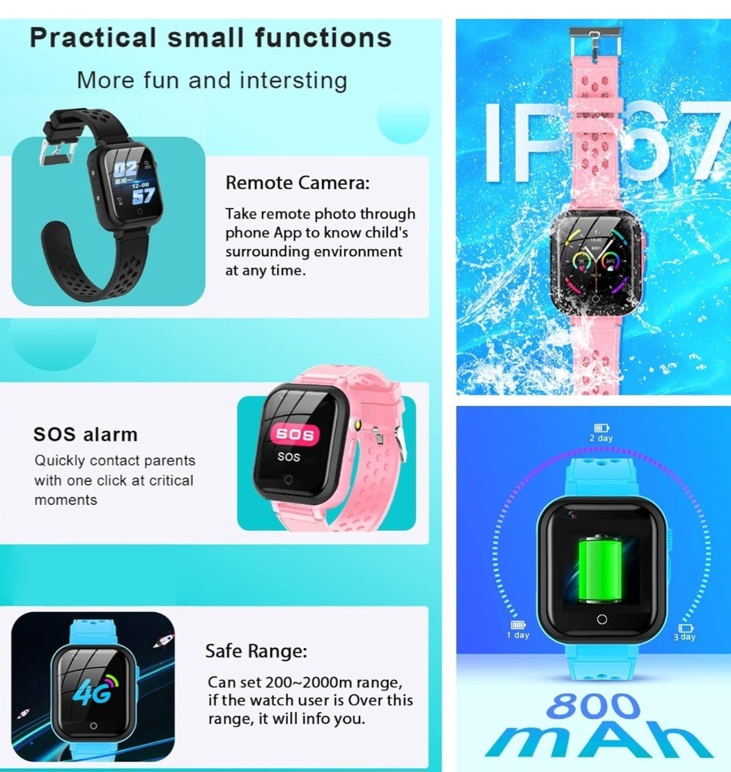 4G Kids Smart Watch DDIOYIUR T16 Phone Blue Video Call Track Play Photo 3-15 Old