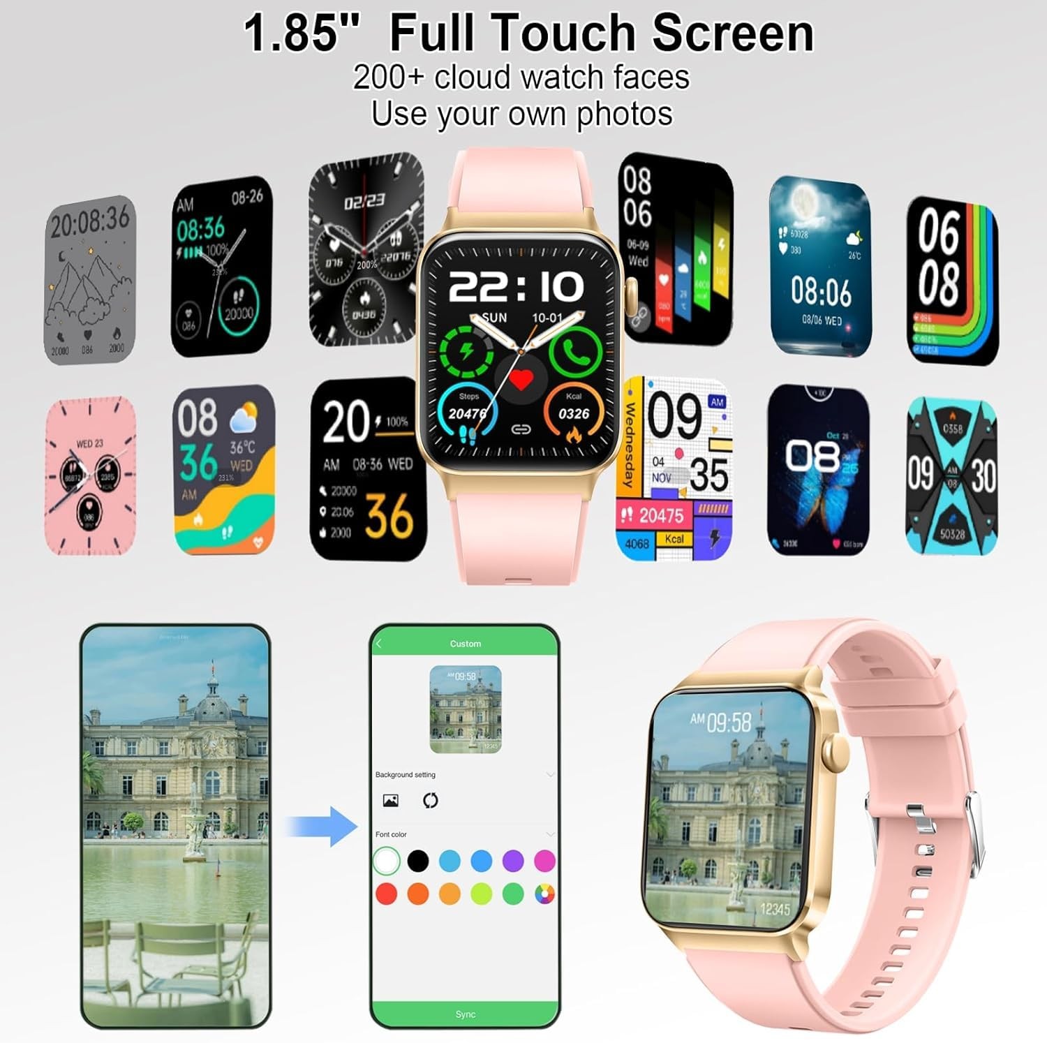 Smart Watch for Men Women(Answer/Make Calls), 1.85″ HD Touch Screen Fitness W…