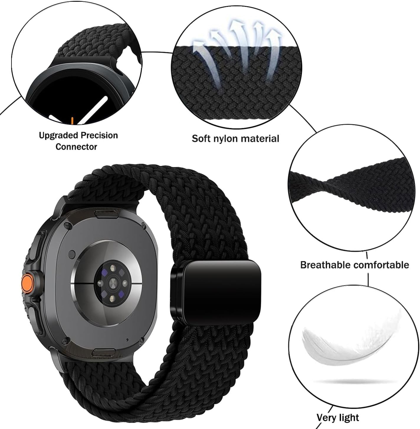 Nylon Braided Band for Samsung Galaxy Watch Ultra 47mm – Elastic Buckle Strap