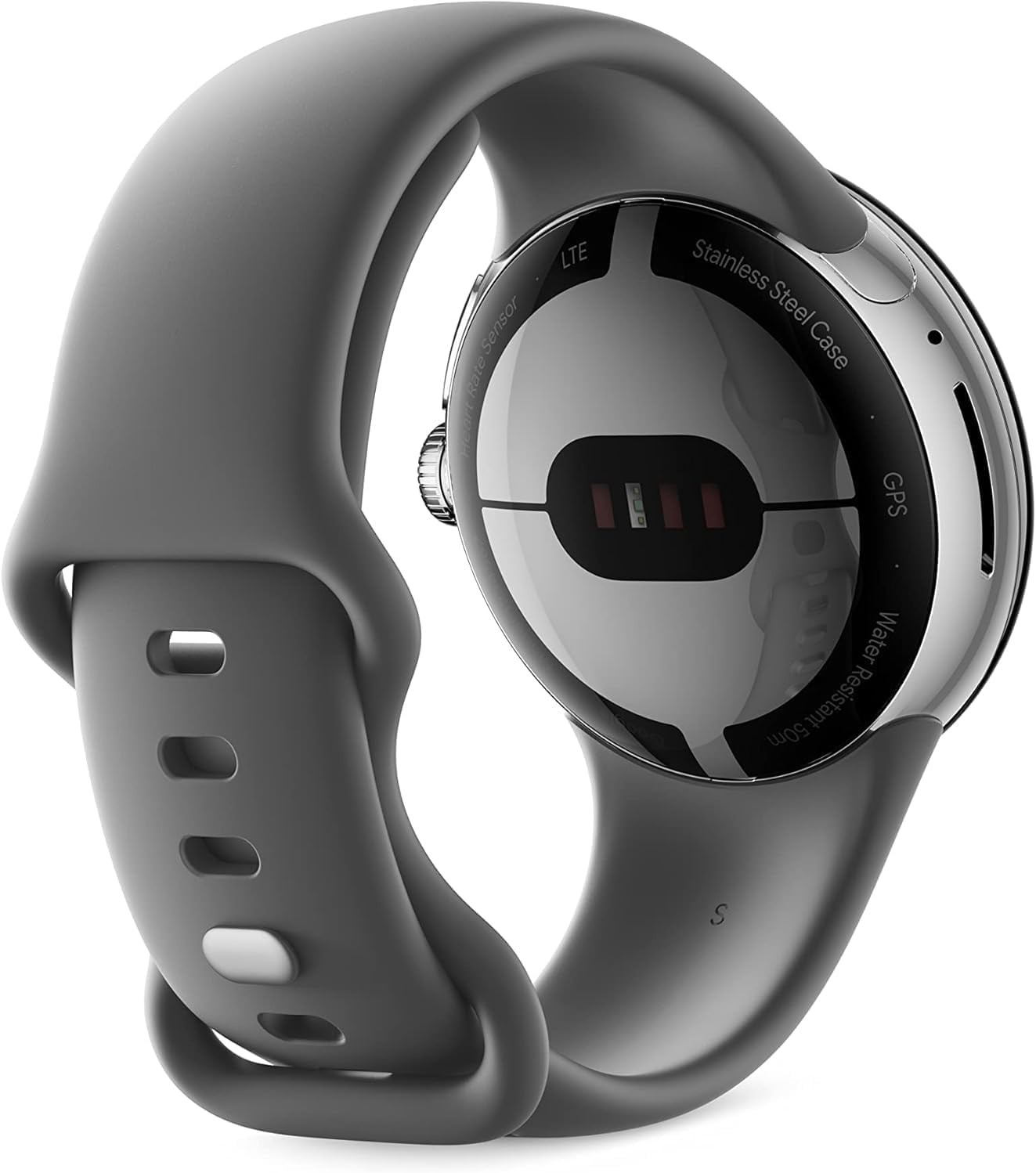 Google Pixel Watch, 41mm Polished Silver Case w/Charcoal Active Band, Android
