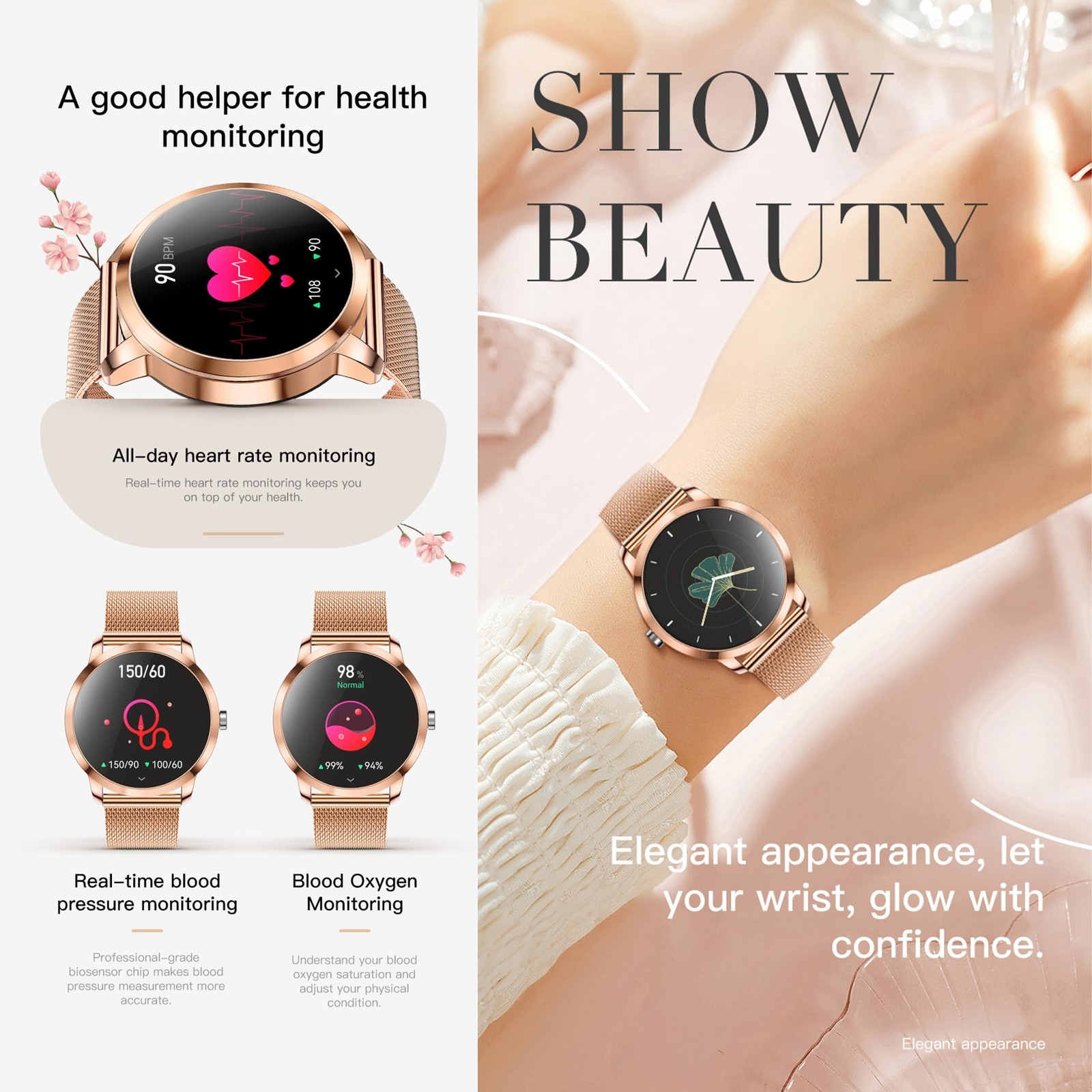 Smart Watch (Answer/Make Calls) for Women, 1.27″ AMOLED Smartwatch for Androi…