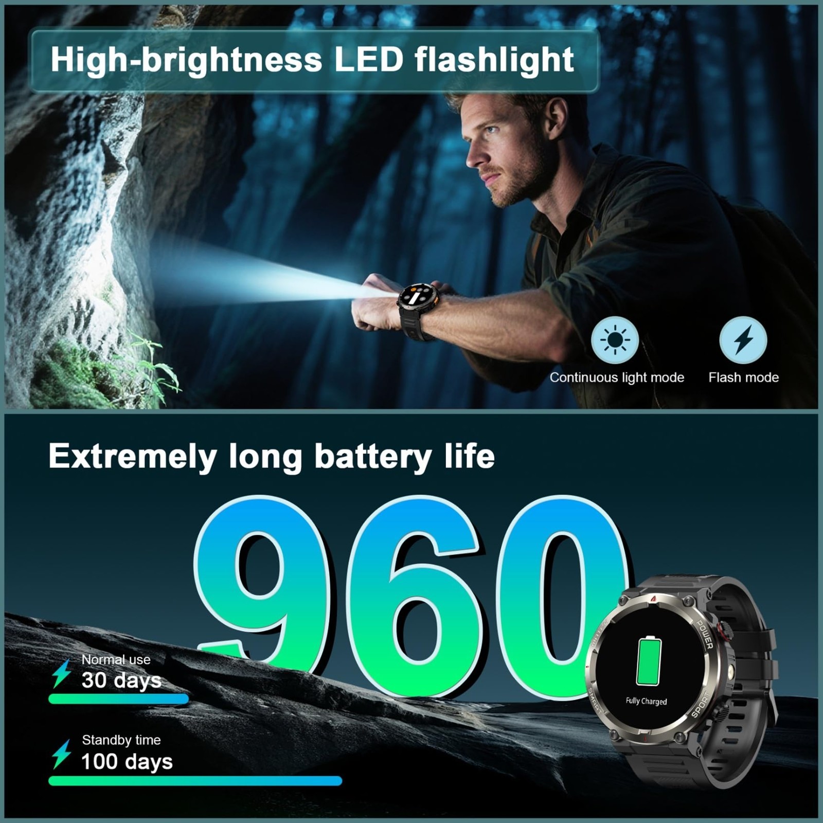 Tactical Smart Watch for Men – 1.45″ Fitness Tracker, Waterproof, Heart Rate, 12