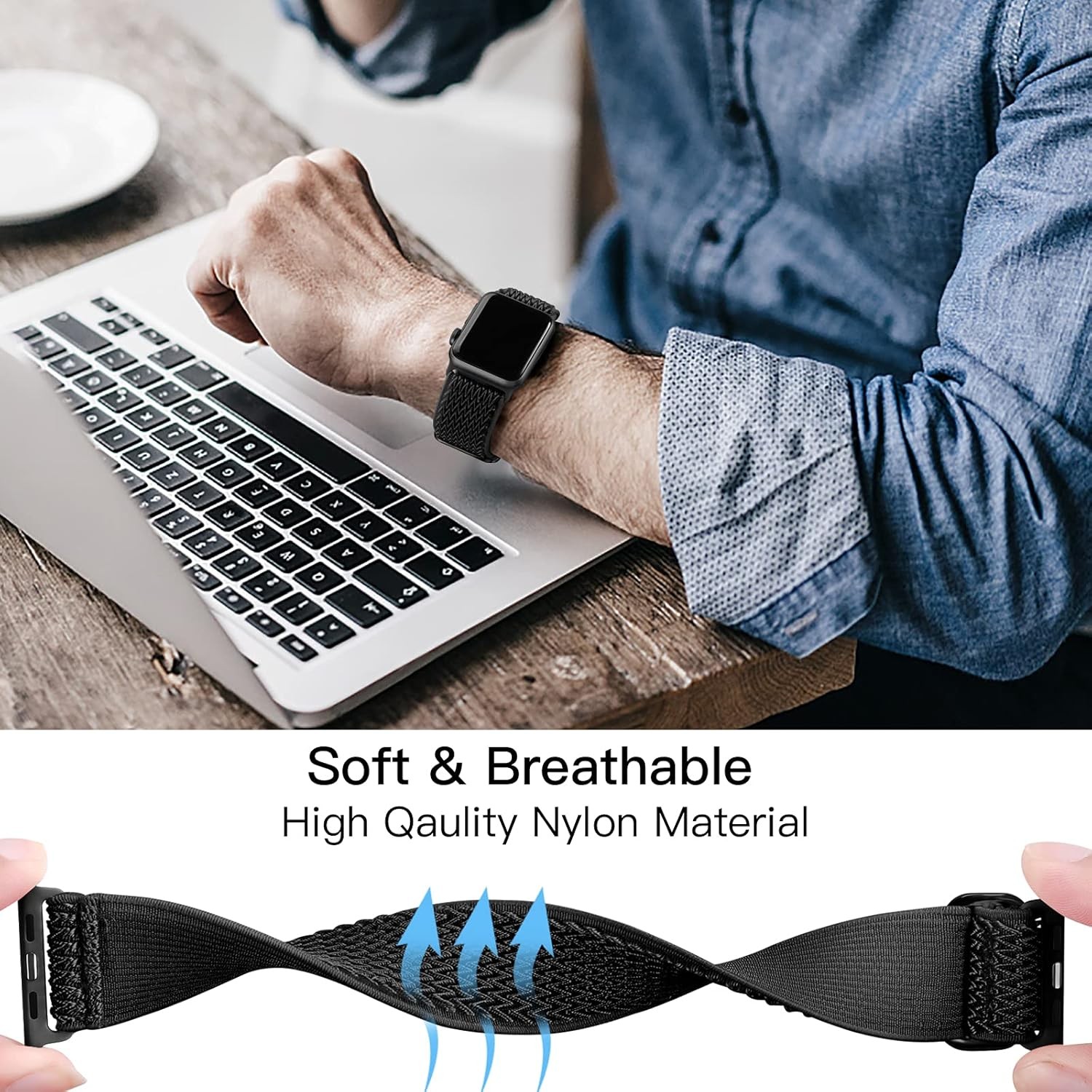 Nylon Stretchy Solo Loop Strap Compatible with Apple Watch Series 11 38-49mm
