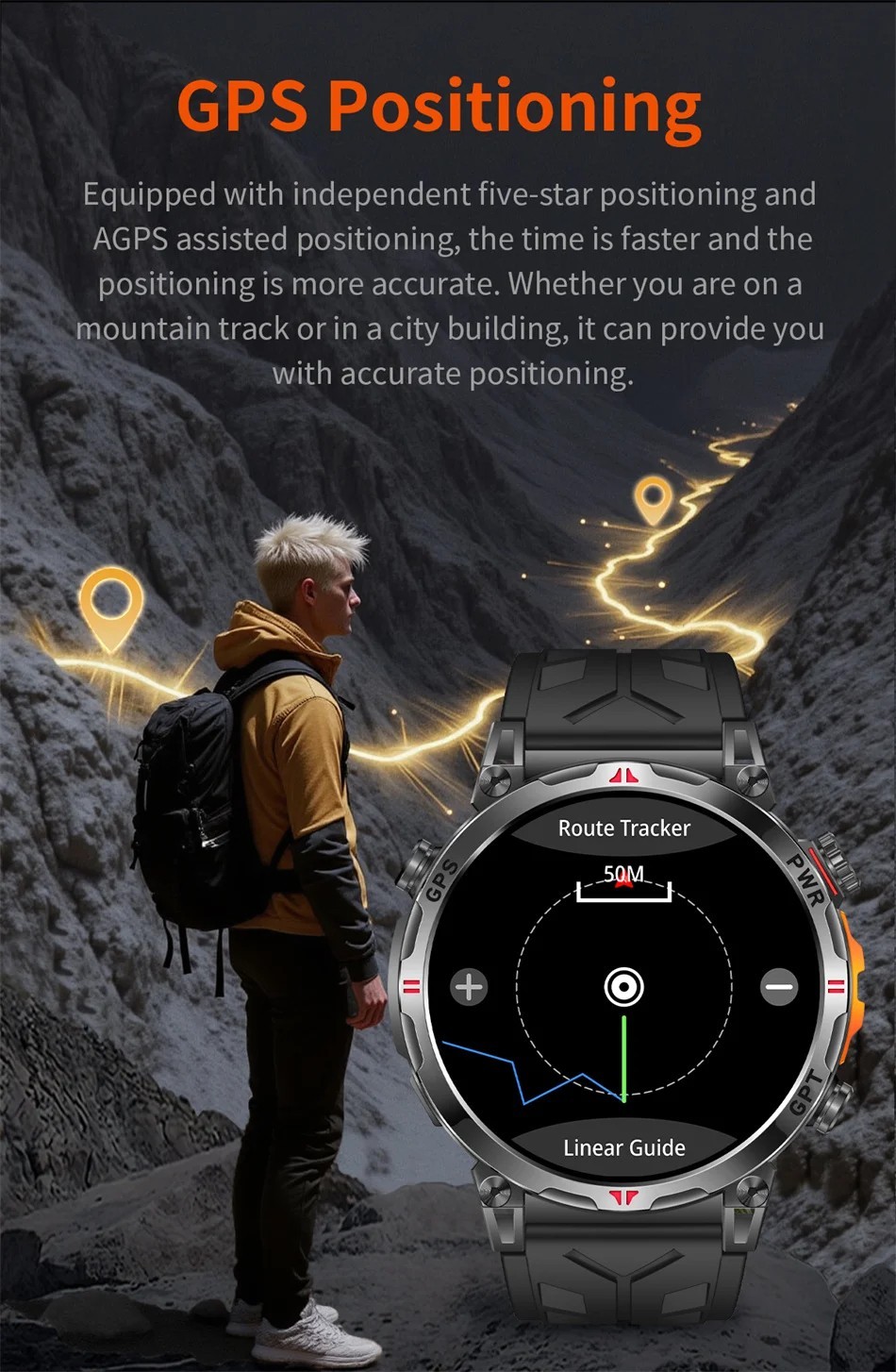 Military GPS Smart Watch Men AMOLED Compass Altimeter 5ATM Waterproof