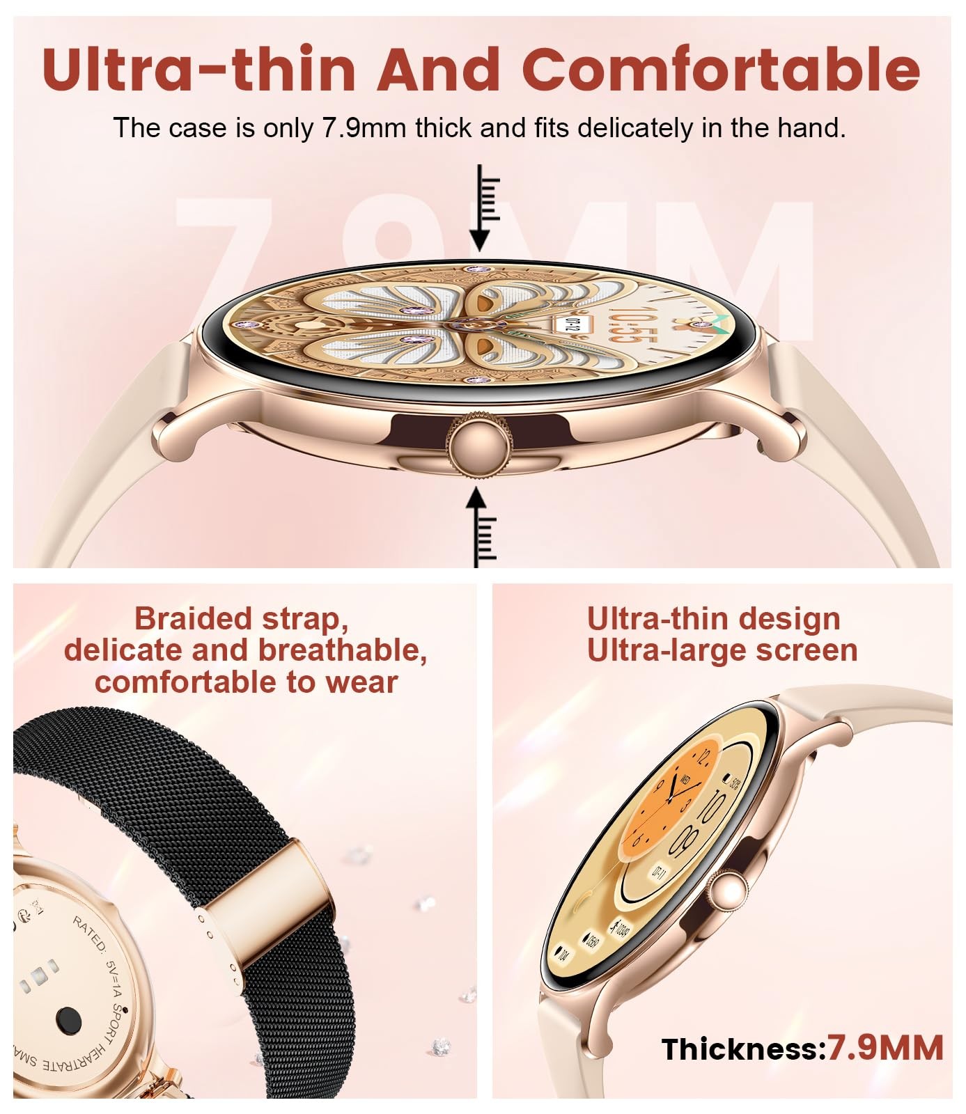 LIGE Smart Watches for Women with Adult male standard, Gold & Black