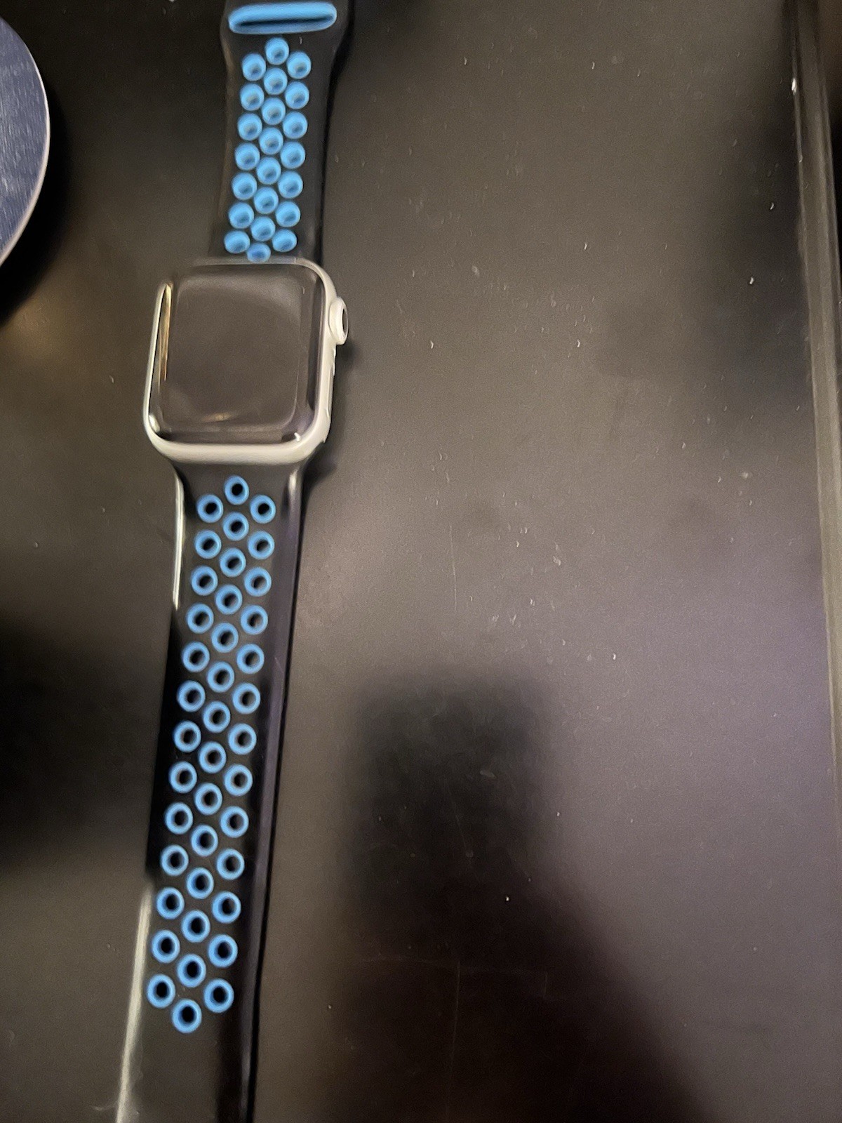 Apple Smartwatch Silver Aluminum Case Black & Blue Silicone Band