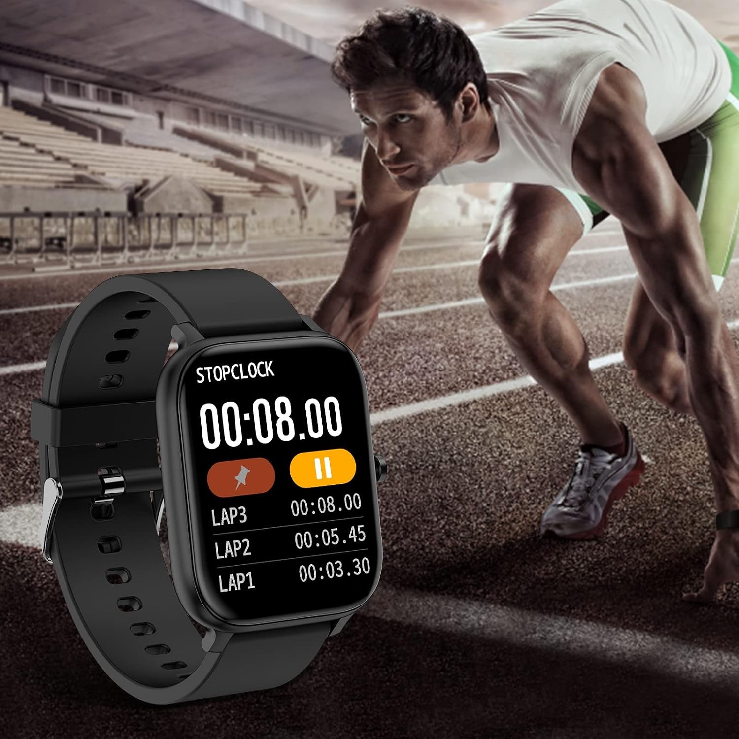 1.69 Inch Smart Watch Fitness Tracker IP68 Heart Rate Sleep Monitor Black