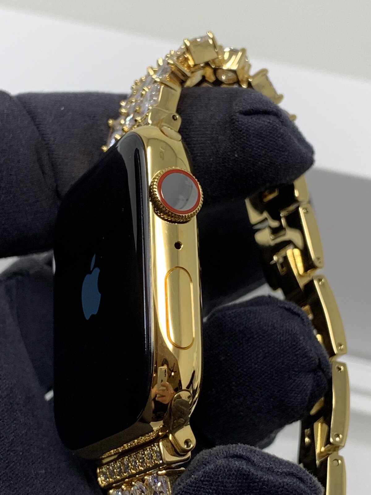 24K Gold Plated 44MM Apple Watch SERIES 5 Gold Link Band Diamond Rhinestones LTE