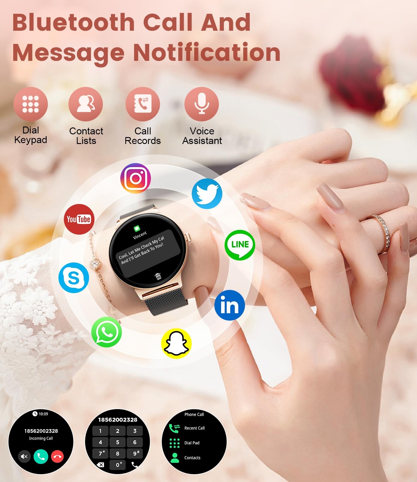 LIGE Smart Watches for Women with Adult male standard, Gold & Black