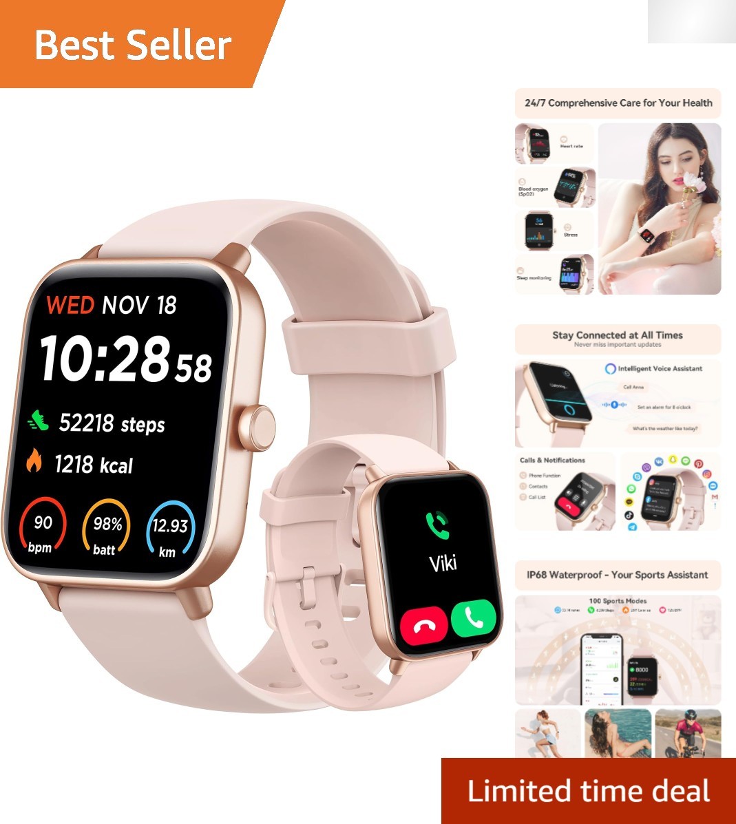 Elegant 1.8″ Fitness Tracker for Women – Bluetooth Calling & Health Monitor