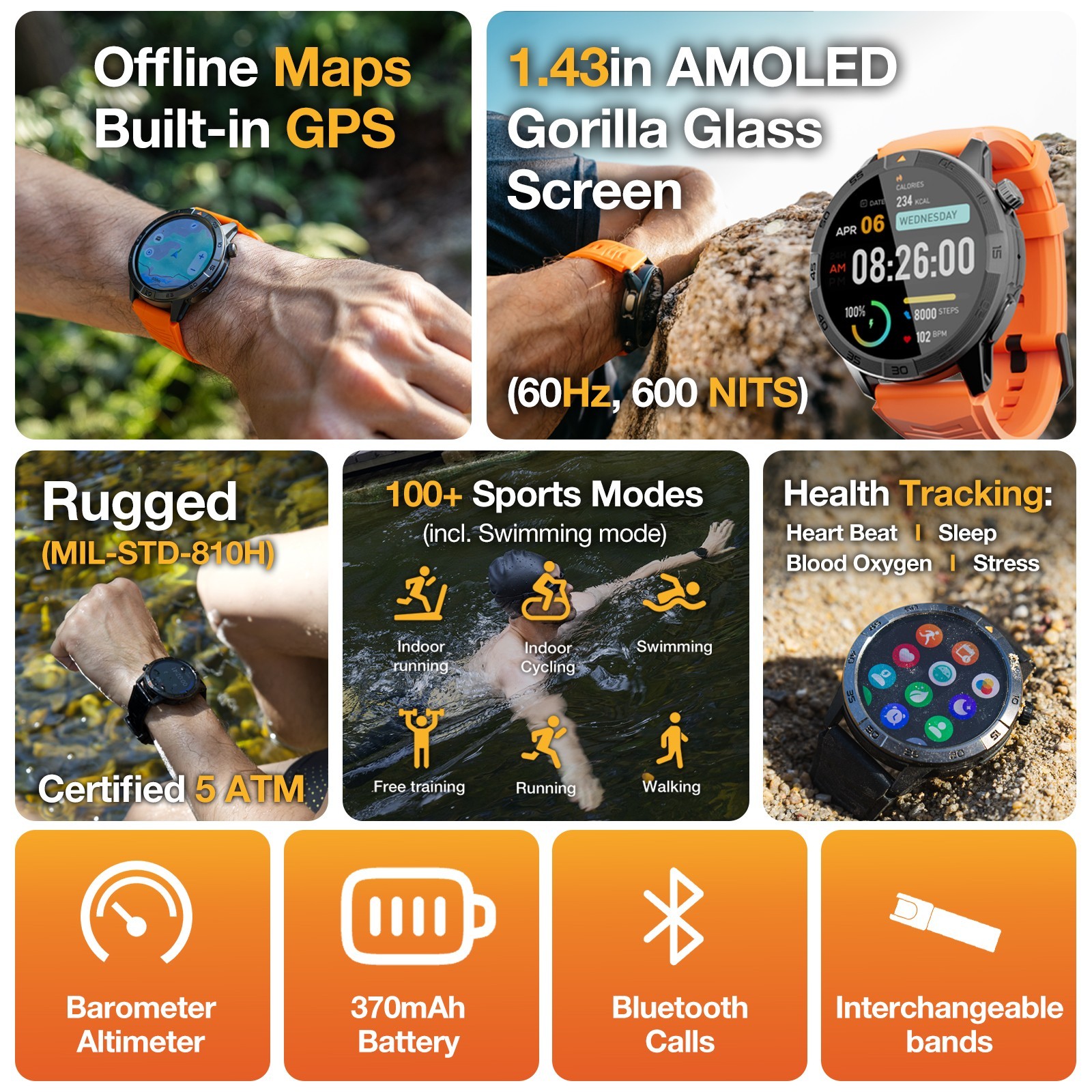 AGM Legion/Legion Pro Rugged Smart Watch GPS 5ATM IP68 Waterproof Smartwatch