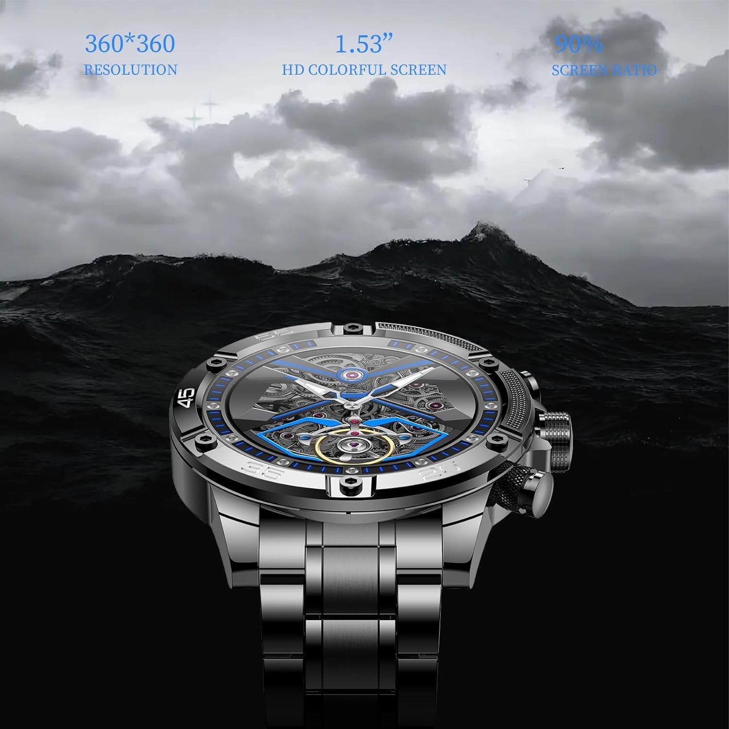 Smart Watch HD 1.53″ Screen Stainless Steel Bluetooth Voice Call Fitness Tracker
