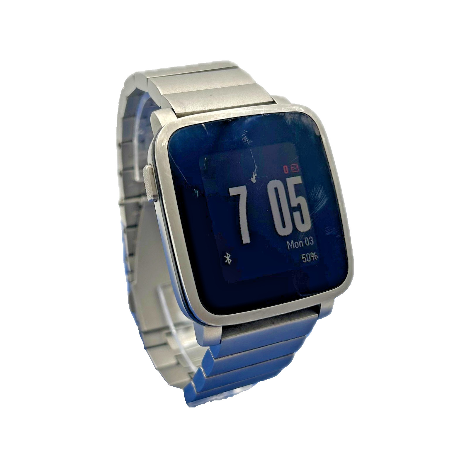 Pebble Time Steel Smartwatch 38mm Stainless Steel Silver Metal Band Fitness Used