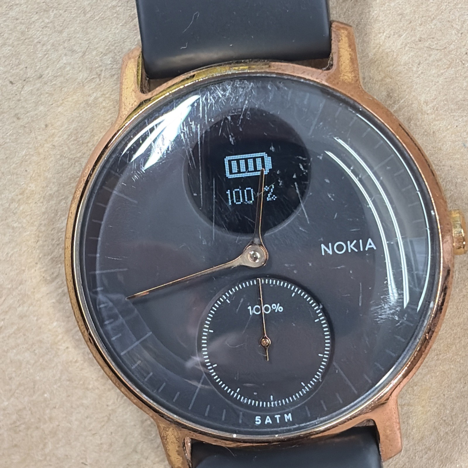 Nokia Steel HR Hybrid Smartwatch Gold Bezel Black Face Tested Works