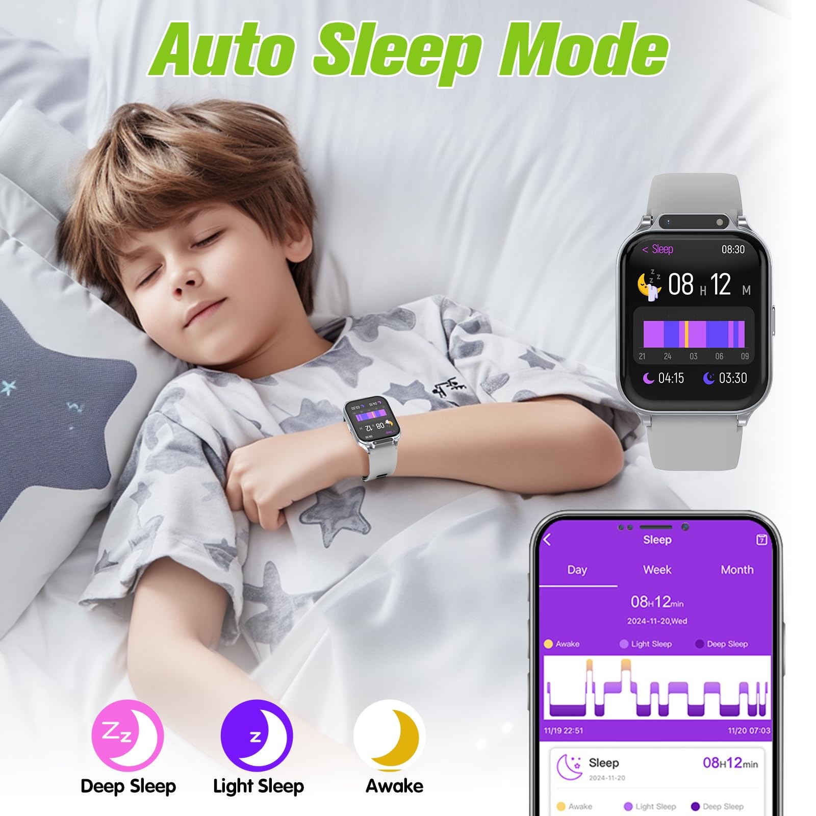 Smart Watch for Kids 1.85″ with Fitness Tracker, IP68 Waterproof