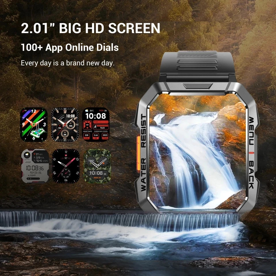 Military Tactical Compass Smart Watch For Men With LED Flashlight Blood Pressure