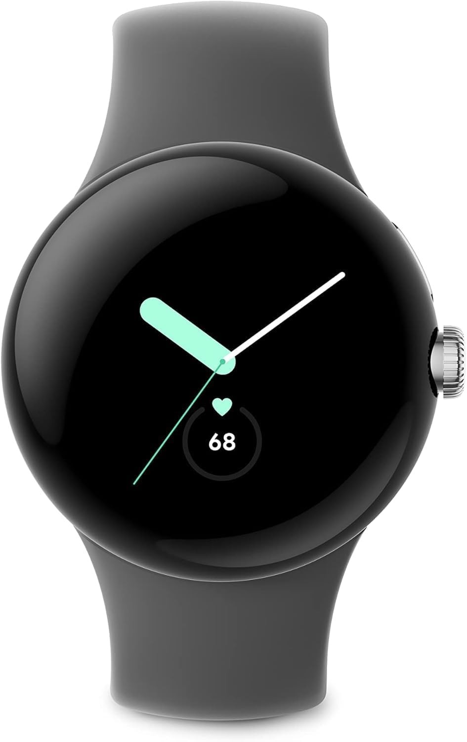 Google Pixel Watch, 41mm Polished Silver Case w/Charcoal Active Band, Android