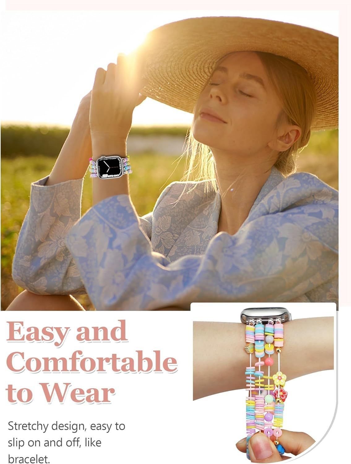 Beaded Strap Compatible with Apple Watch 38mm 40mm 41mm Women Cute Fancy
