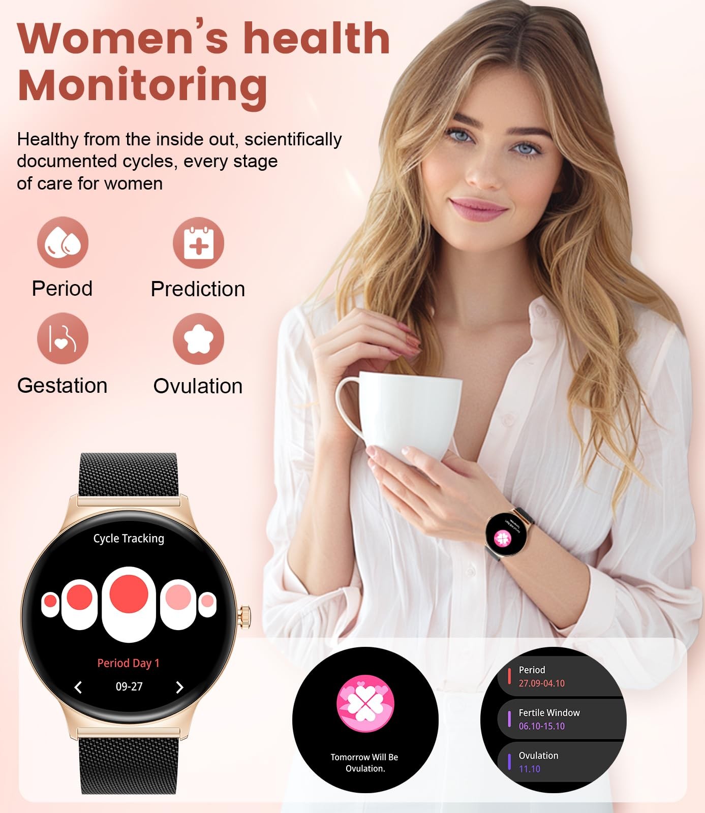 LIGE Smart Watches for Women with Adult male standard, Gold & Black