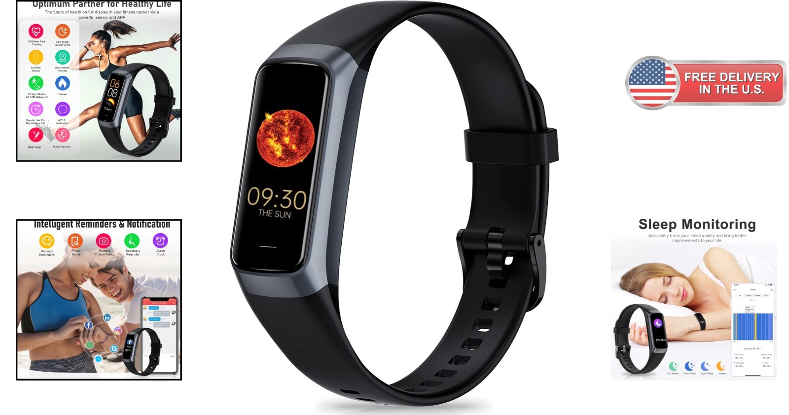 24/7 Health Fitness Tracker with Heart Rate Blood Pressure Sleep Monitor for