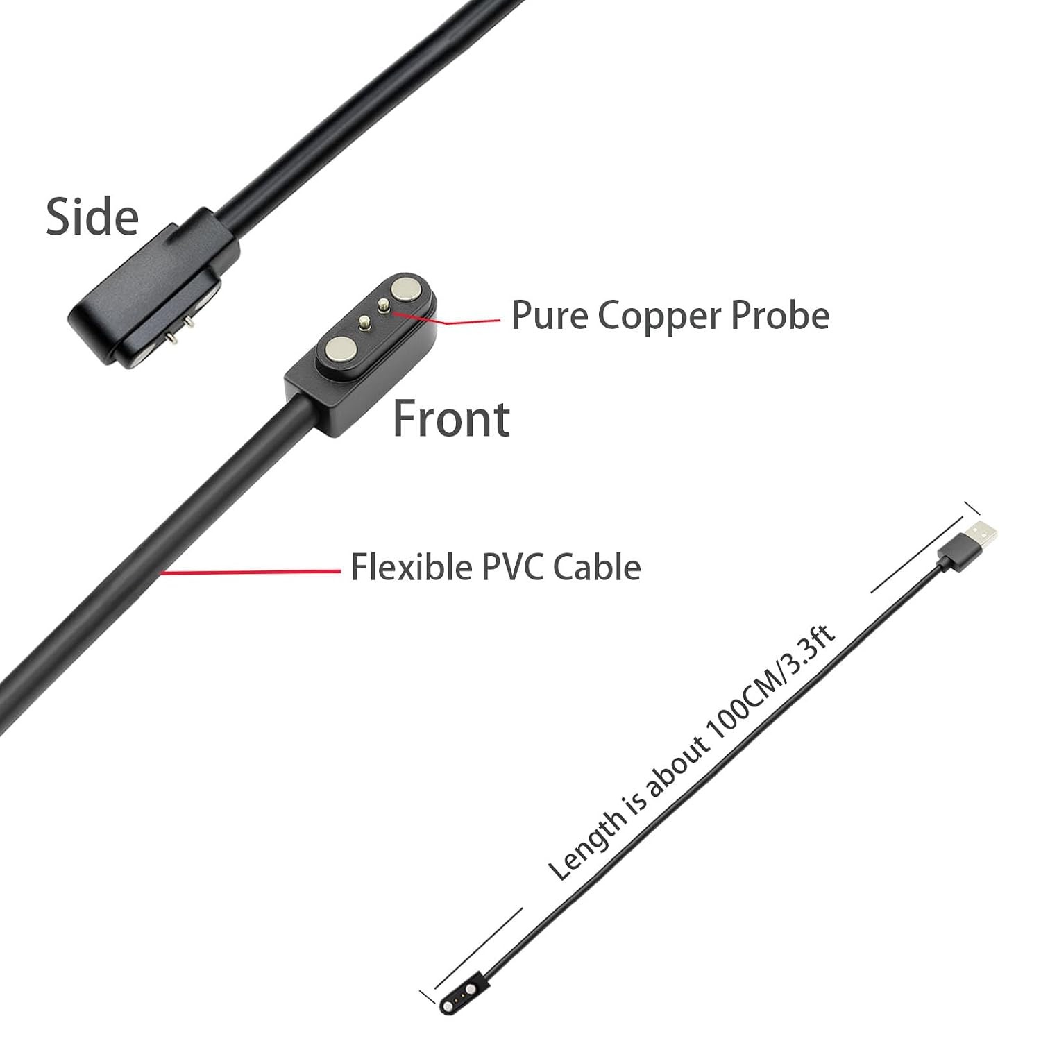 Charger Compatible with VeryFitPro, Fitpolo, Tozo, YAMAY Smartwatches Black