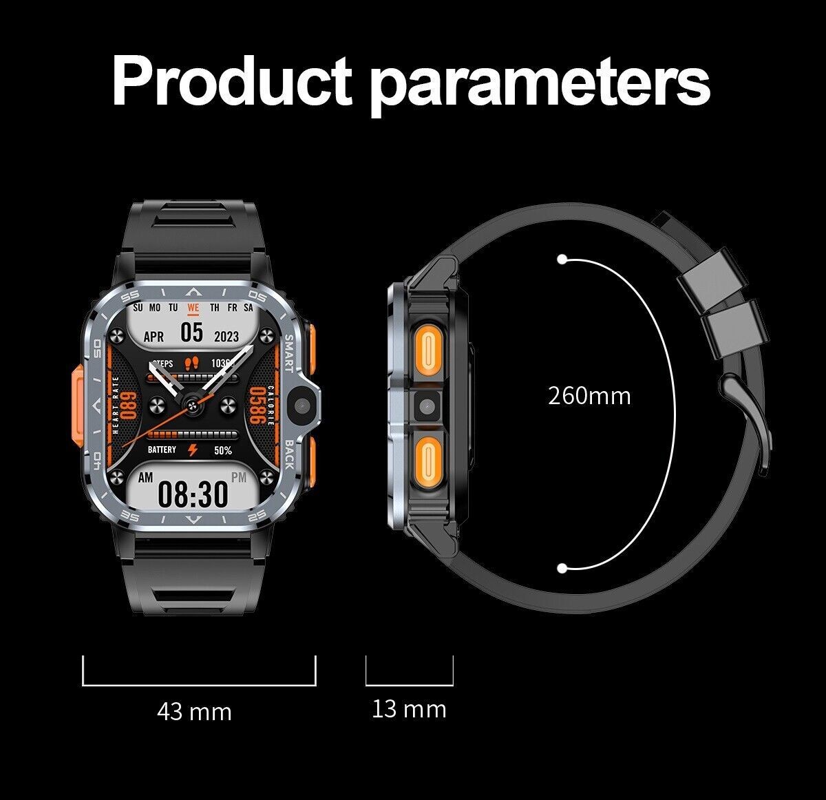 2.03″ Larger Screen 4G Smart Watch PGD 6GB+128GB Heart Rate Monitor Dual New