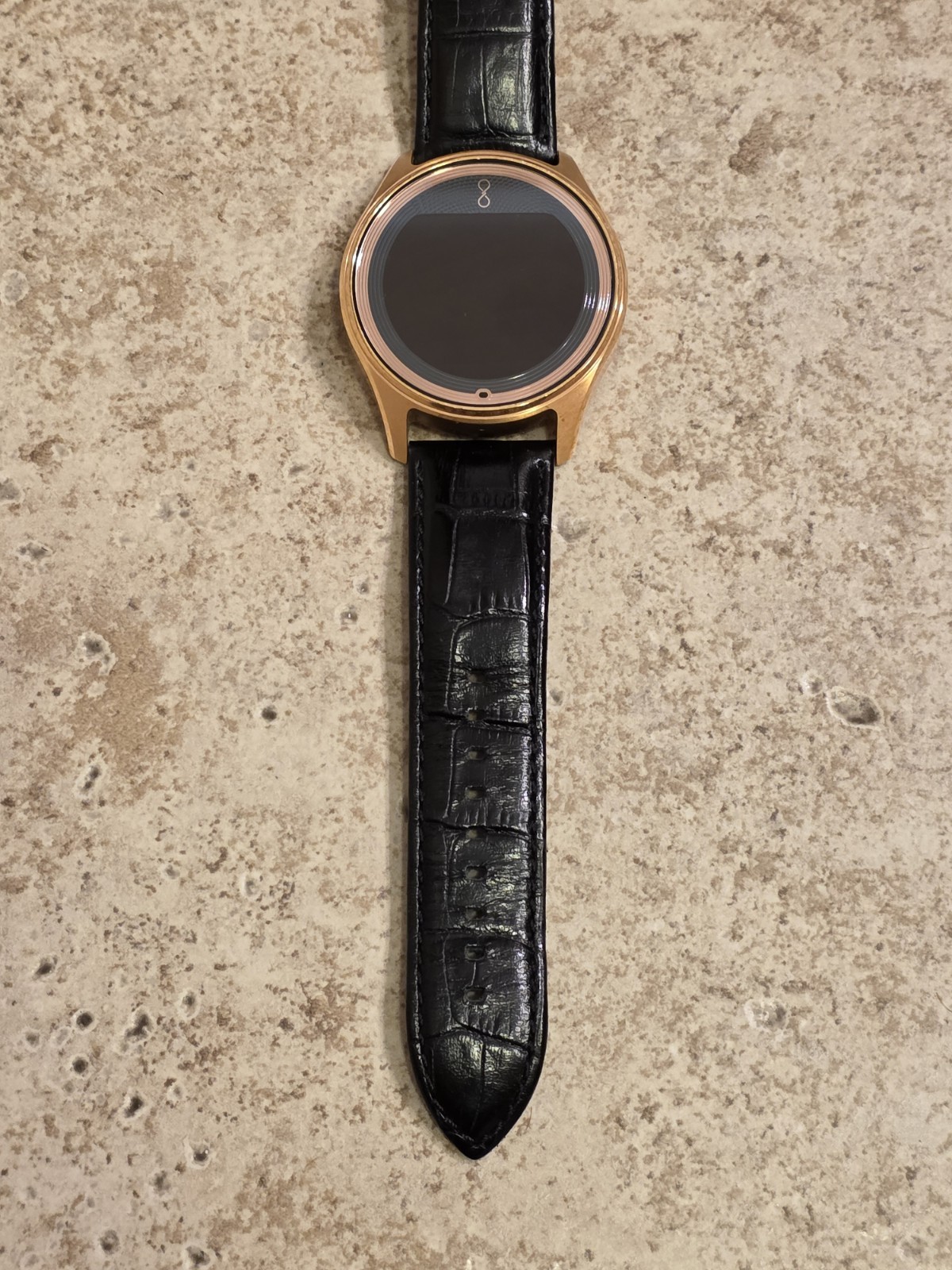 Olio One Men’s Black Leather Strap 18K Rose Gold Clad Smartwatch *UNTESTED*READ