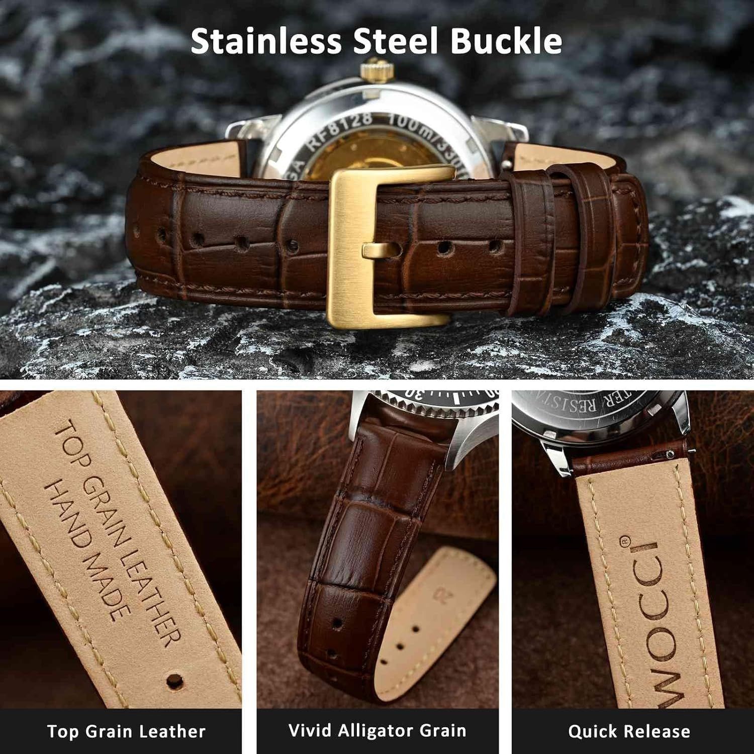 Top Grain Leather Strap Compatible with 18mm 20mm 22mm Quick Release