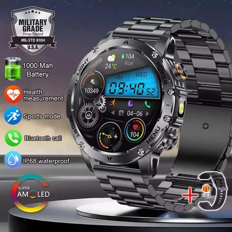New Outdoor Military Grade 1000mAh Battery Smart Watch Men 1.7 inches AMOLED Scr