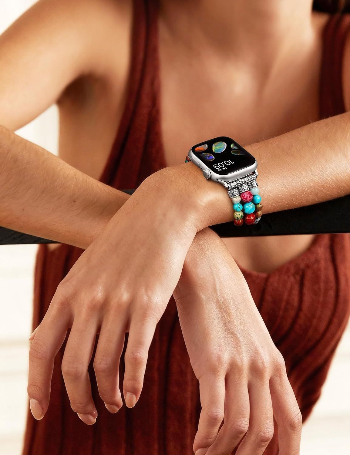 Boho Beaded Bracelet for Apple Watch 38-49mm Series 1 SE Ultra, Vibrant Chakra