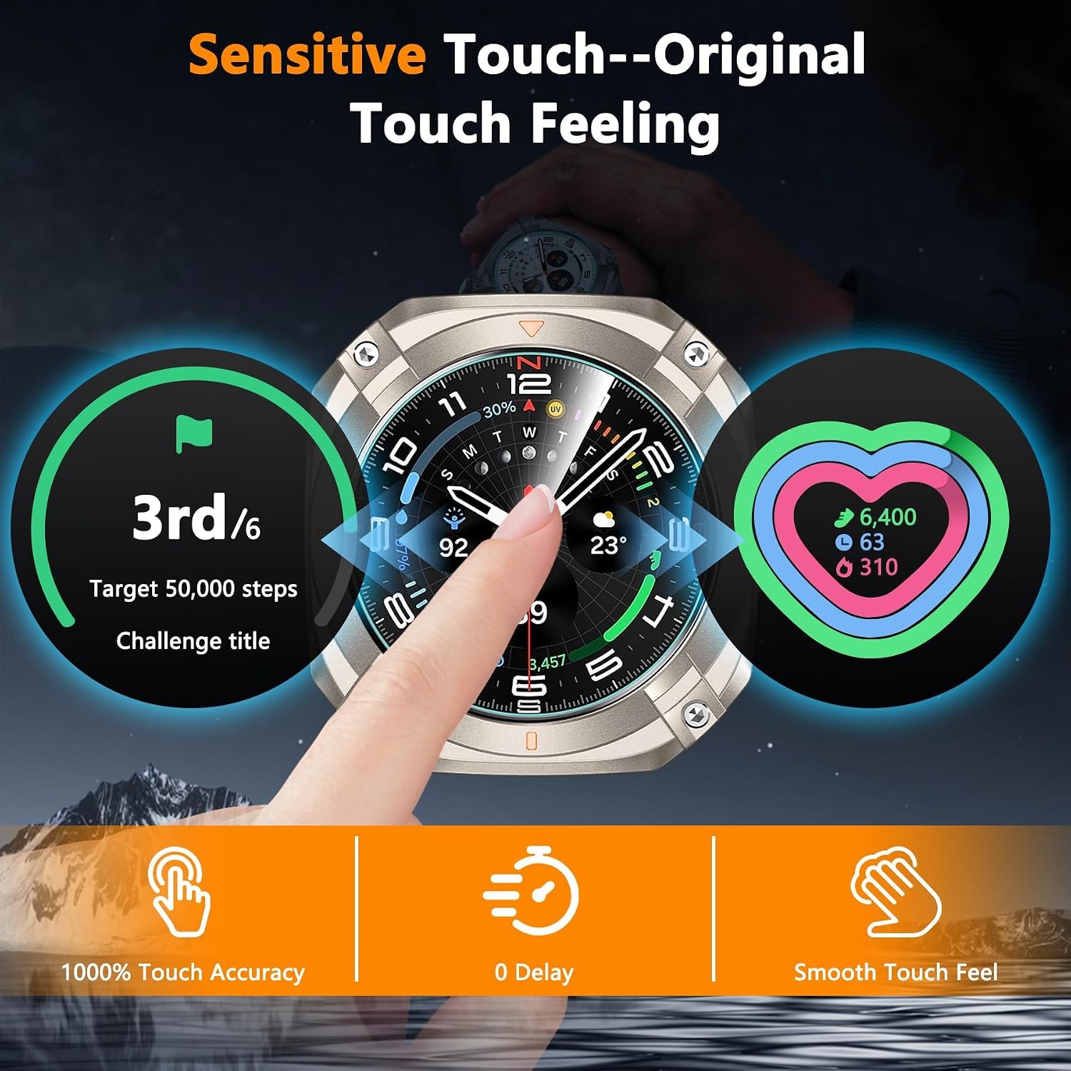 3 in 1 Metal Case for Galaxy Watch Ultra 47mm, Rugged Bumper + 2PCS Tempered Gla