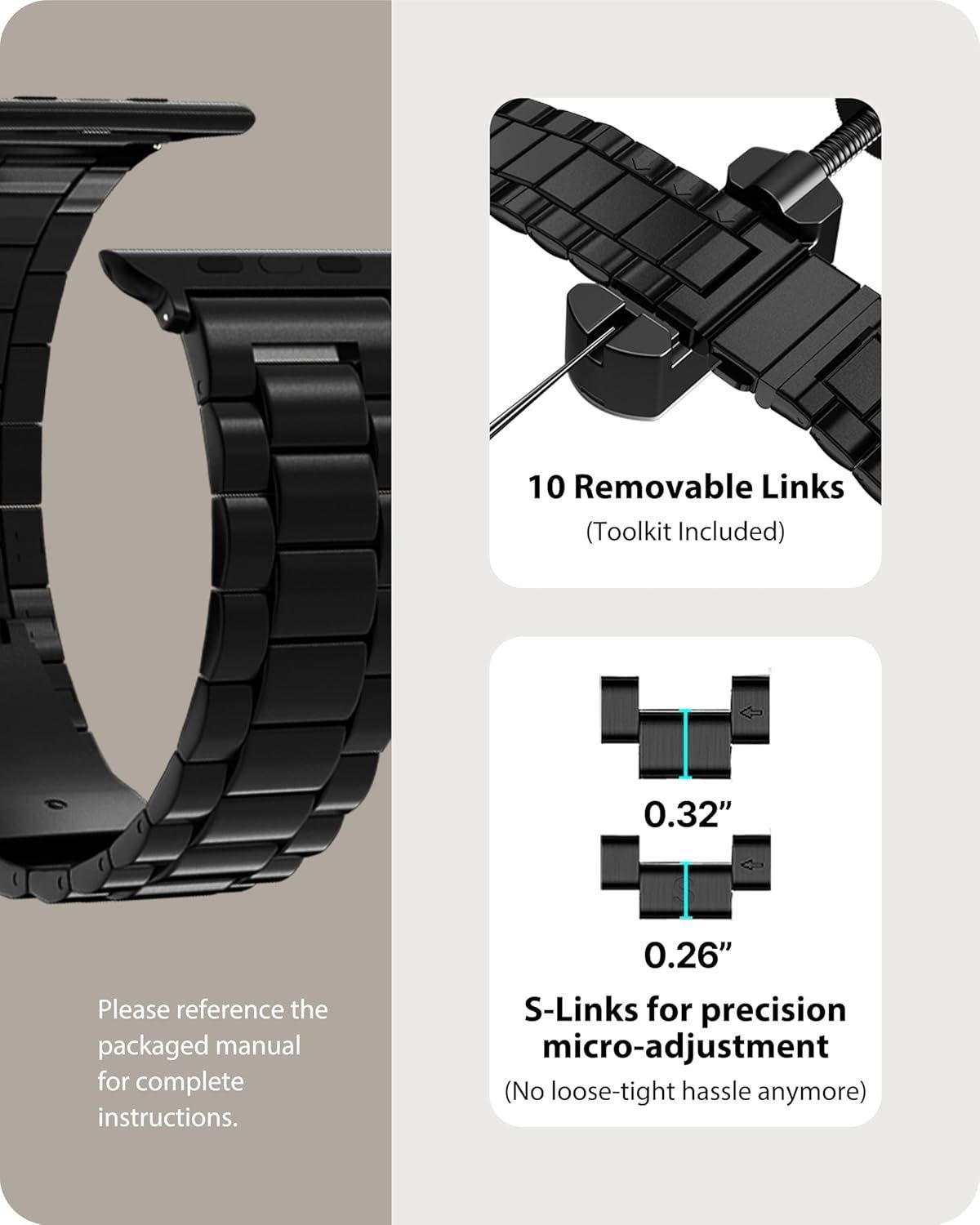 Stainless Steel Strap Compatible with Apple Watch 46mm Series 11 10 Black