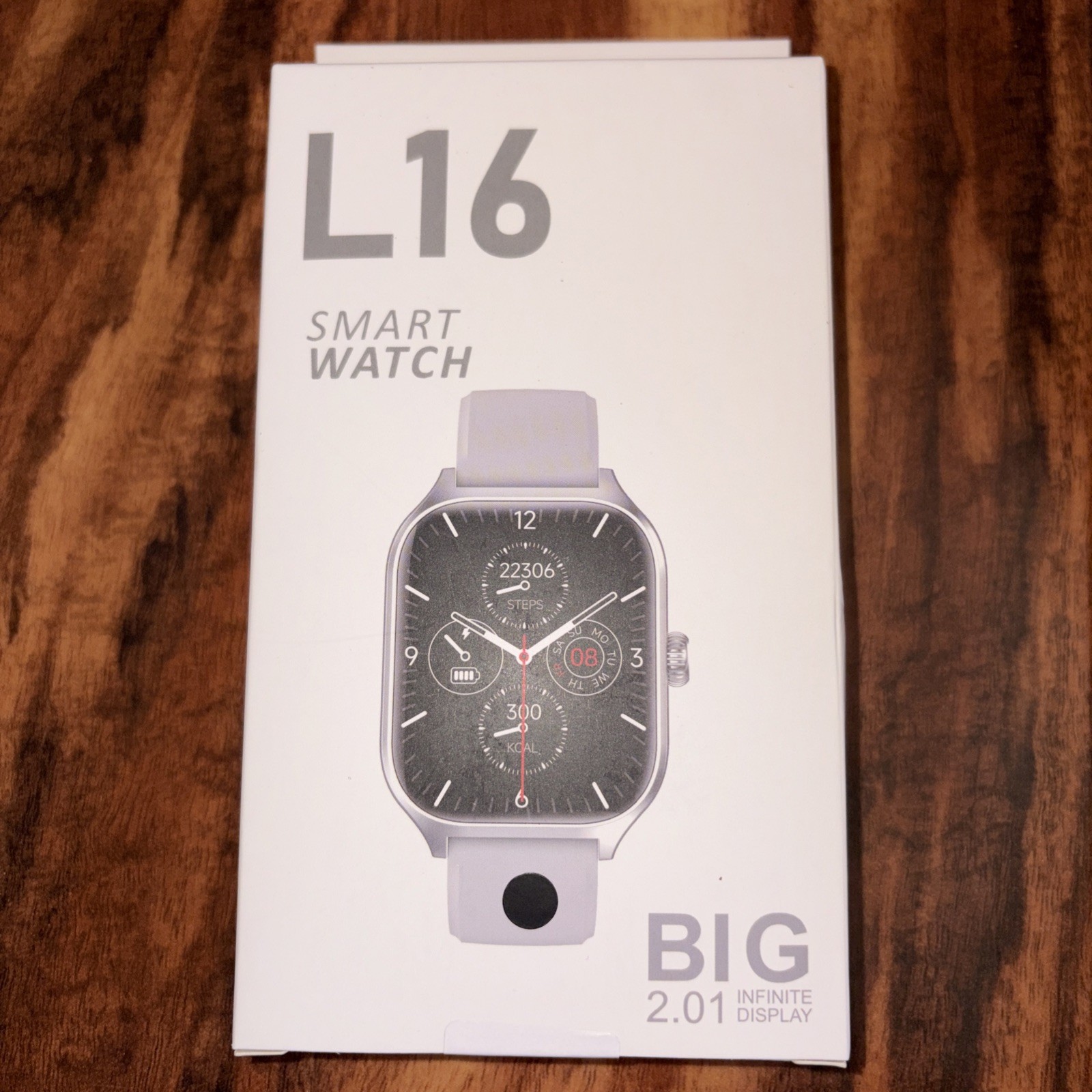 L16 Smart Watch 2.01 Inch Infinite Display Silver Metal Case Gray Silicone Band