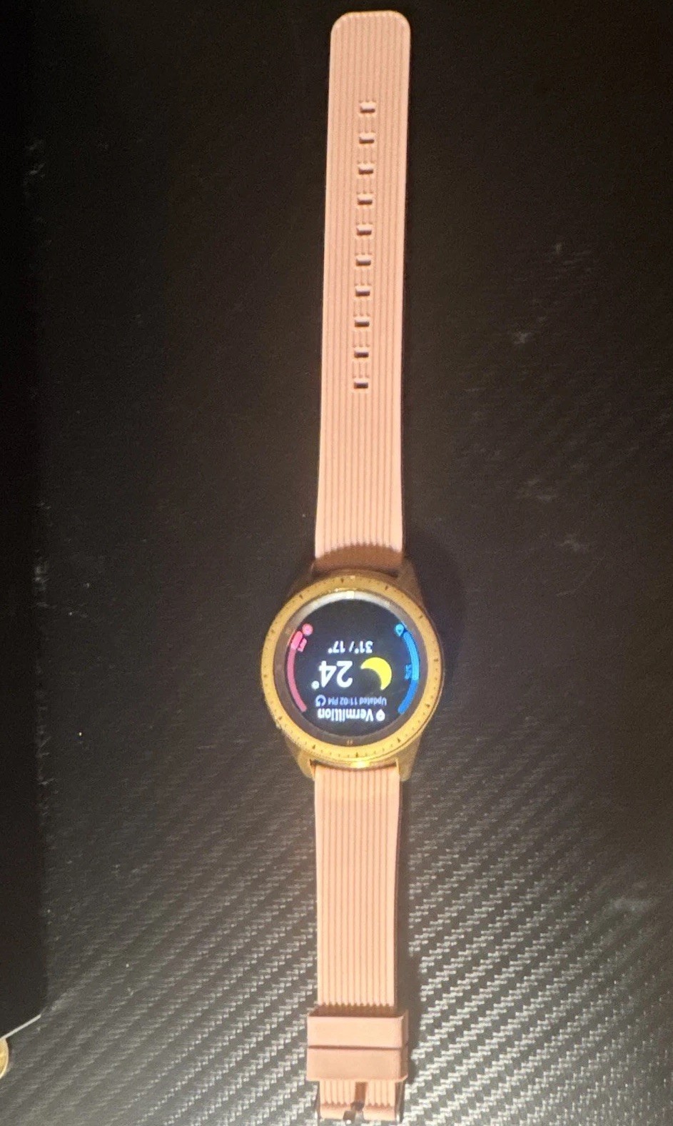 Samsung Galaxy Watch 42mm Gold Unlocked Bluetooth Tizen 4GB Pink Silicone Band
