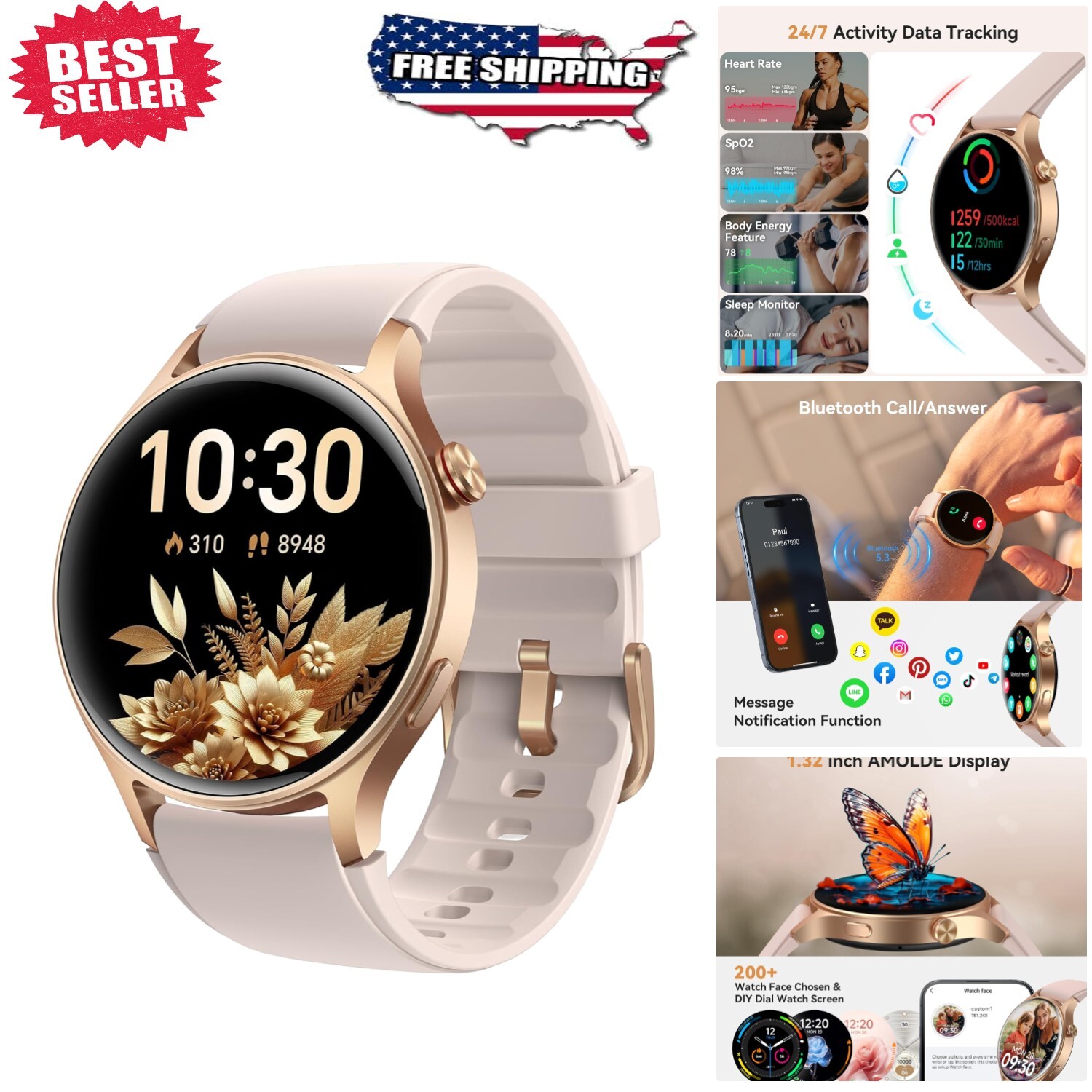 Luxury Smartwatch for Women: AMOLED Display, 110 Sports Modes & Health Tracking