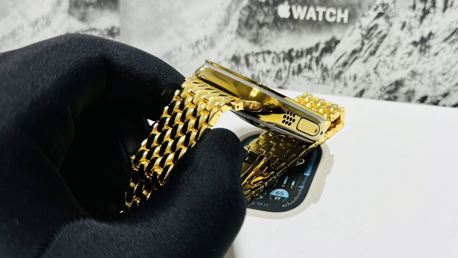 Custom Apple Watch ULTRA 3 49mm GOLD Anodized Titanium Gold Plated Links Band