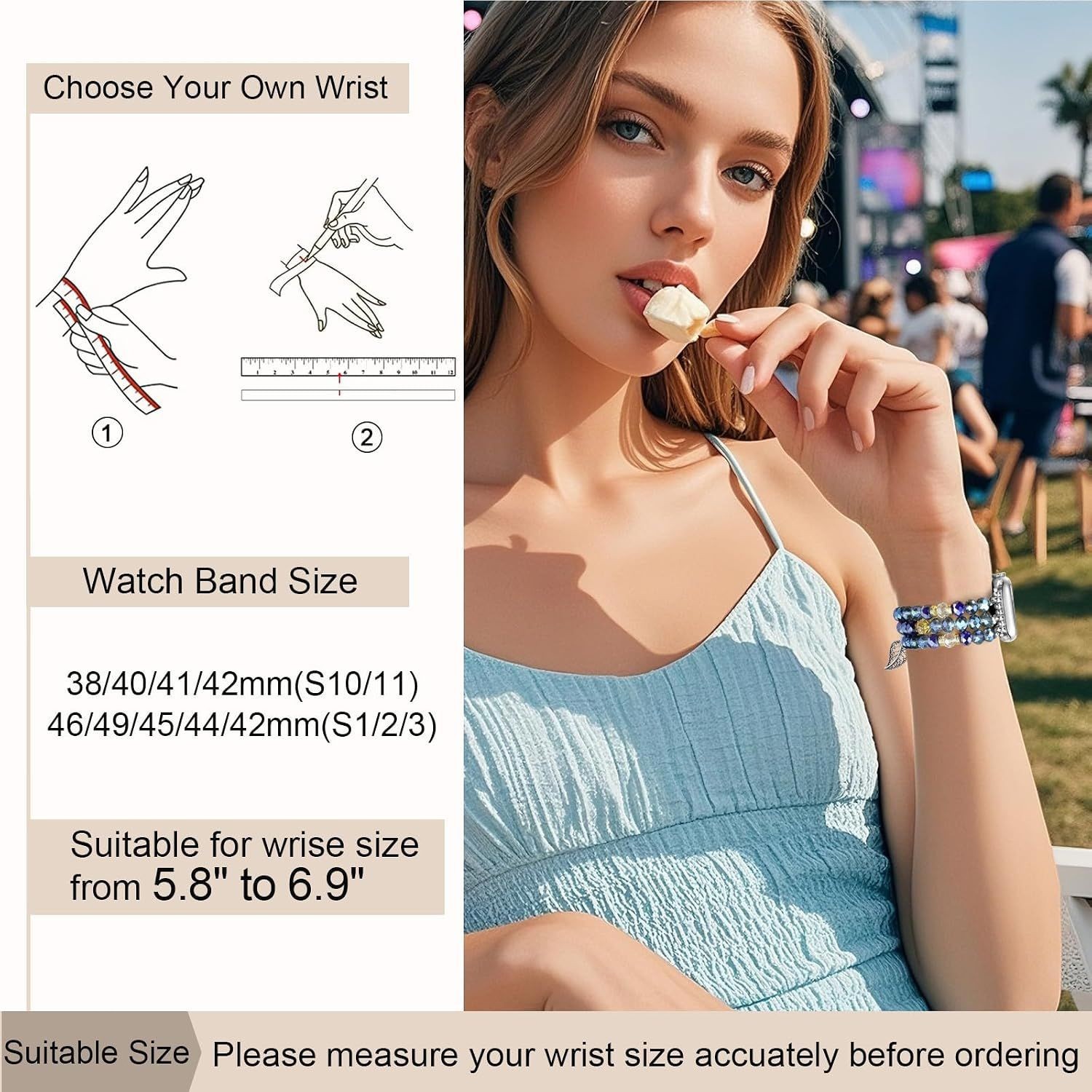 Beaded Strap Compatible with Apple Watch Series 11 38mm 40mm 41mm Fashion
