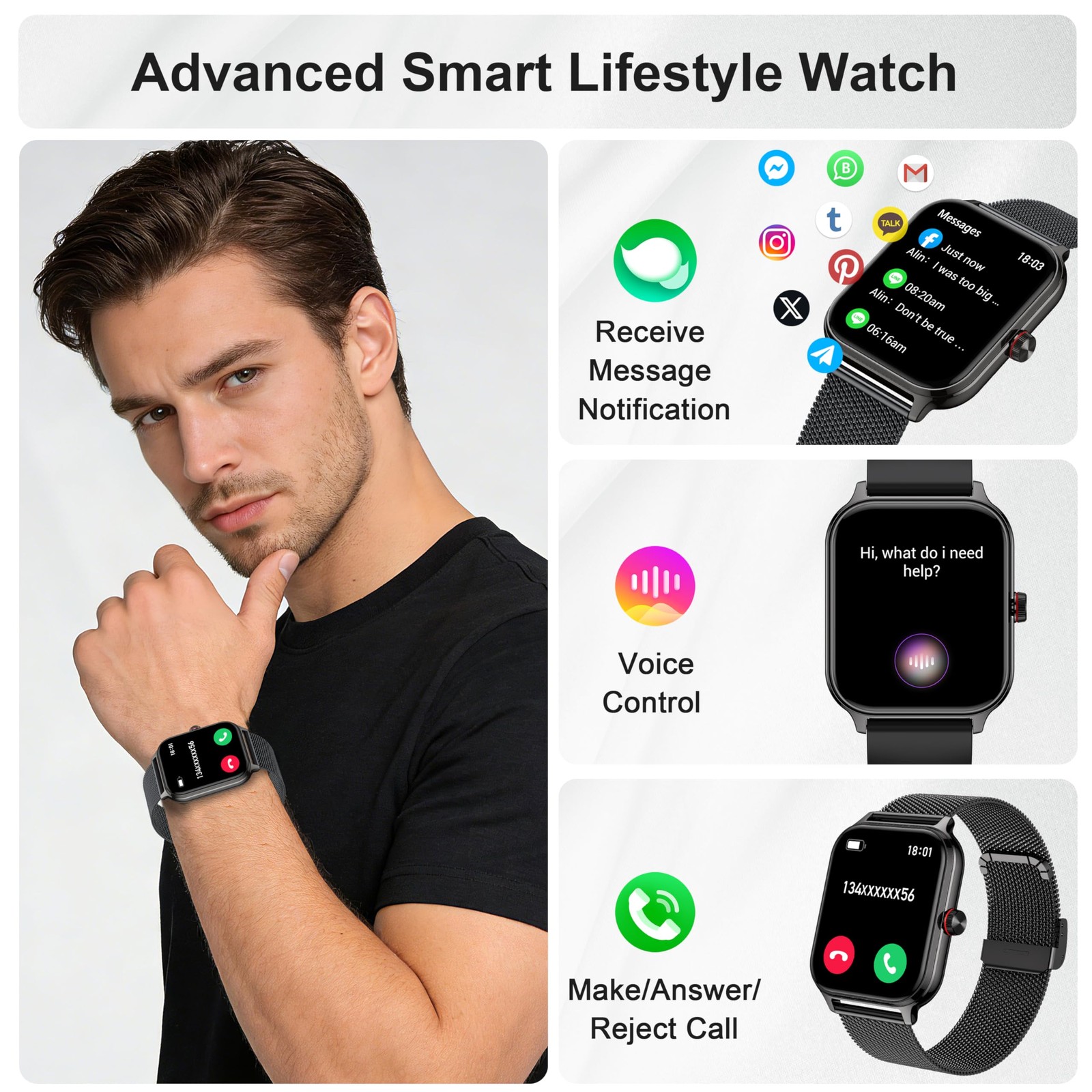 1.96 Inch Smart Watch Fitness Tracker With Call Function Heart Rate Sleep Mon…
