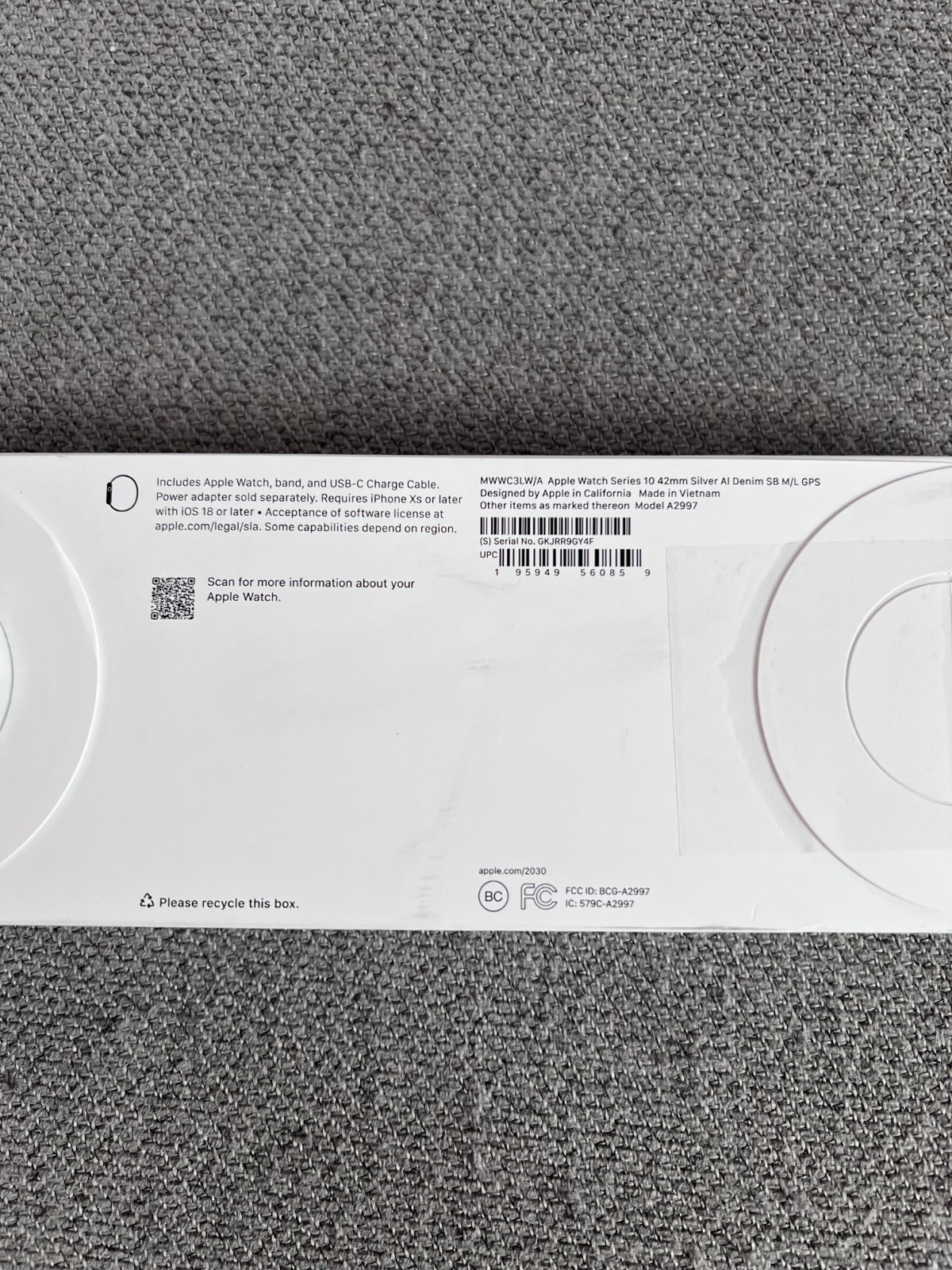 Apple Watch Series 10 (GPS) 42mm Sliver Al Case Denim Sport Band M/L MWWC3LW/A