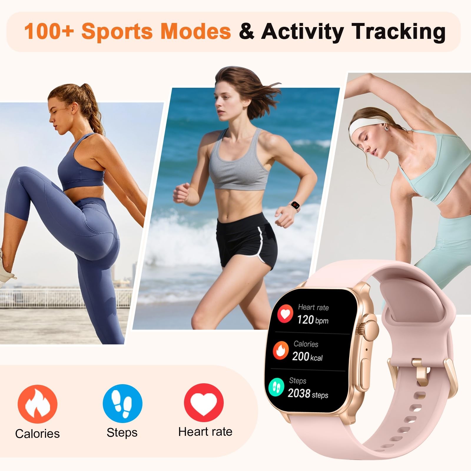 Smart Watch, 2.01″ AMOLED Curved Touchscreen Fitness Watch for Women, IP68 Wa…