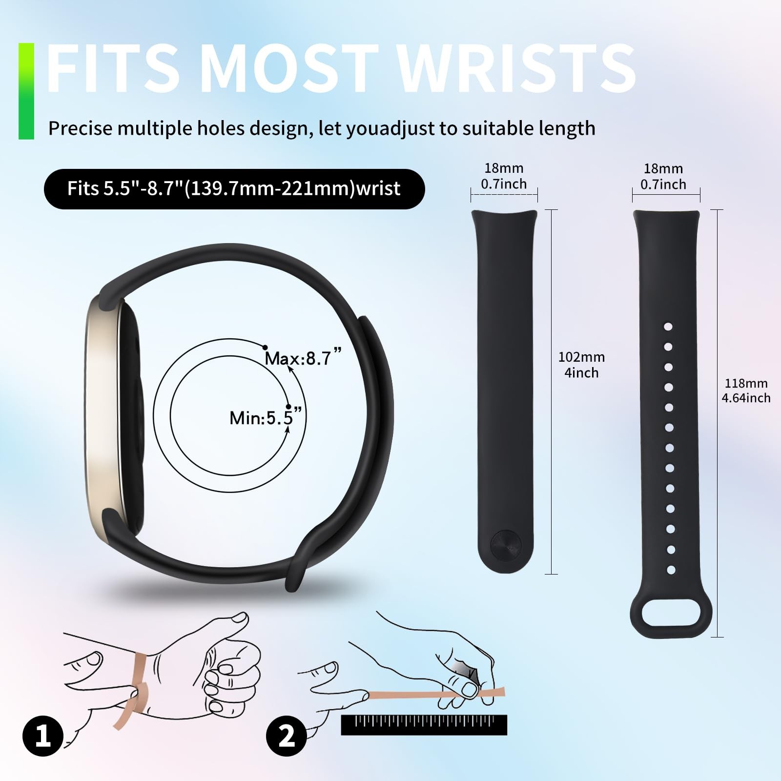 8-Pack Mi Band 10/9/8 Strap, Soft TPU Replacement Watch Bands with Secure