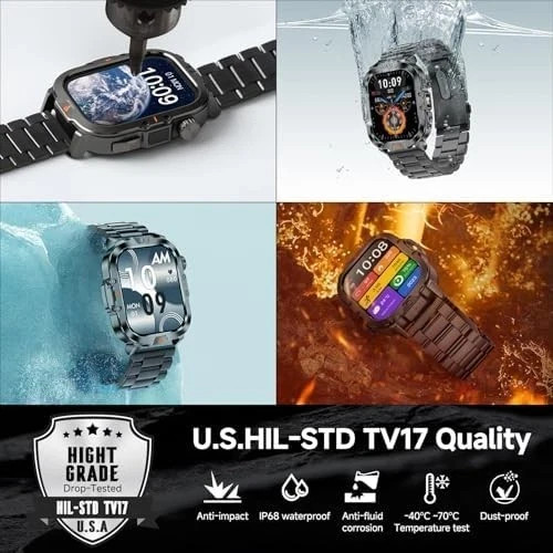 NEW 2026 Smart Watch for Men Military Smart Watch IP68 Waterproof (2 Straps)